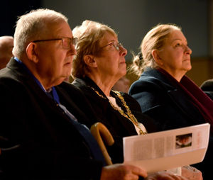 The Mayor of Dudley Councillor Sue Greenaway listens to Eva's story