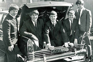 The Strangers back in 1964 pose in the boot of a Ford Zodiac with, from left to right, Mick Aston, Alan Clee, Jake Elcock, Tony Dalloway, and Roy 'Dripper' Kent
