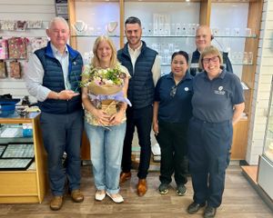 Sam and Jane McCrone at Jewellery Inspired, with Ryemarket manager Aaron Powell and the team at the shopping centre