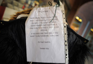 A notice on the coat rack explaining how it works