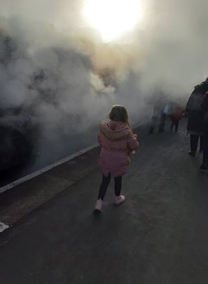 Steam filled the platform as we were about to board the train at Kidderminster