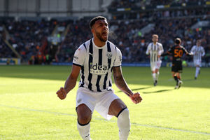 Darnell Furlong celebrates his equaliser in front of the Albion fans (Photo by Adam Fradgley/West Bromwich Albion FC via Getty Images).