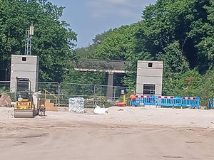 Moseley Village Station site with two lift shafts installed. PIC: West Midlands Combined Authority