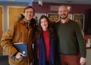 Hamish, Caroline and James in the Festival Centre foyer