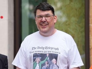 The Father Ted co-creator outside Westminster Magistrates’ Court in London