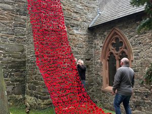 Supporting image for story: Poppy waterfall unveiled as part of Shropshire village's major remembrance tribute