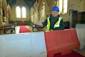  Shaun Ward takes a closer look at some of the broken plaster and cordoned off areas in St Johns Church, Ludlow