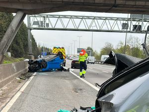 Supporting image for story: Driver of car that rolled upside down after M6 crash arrested for 'variety of offences'