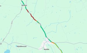 The A528 was closed on Wednesday following a crash. Photo: AA Traffic News