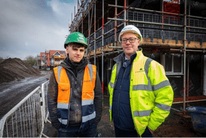 Bricklaying apprentice Max Worton with Leigh Fuller, project manager at Persimmon Homes 