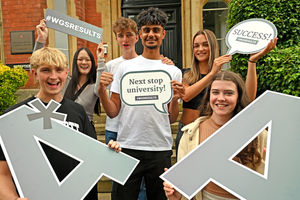 Wolverhampton Grammar School pupils await their A-Level results. Pictured from left, George Brown, Catherine Chung, Jack Goodridge, Rajan Athwal, Izzy Mason and Cassie Taylor