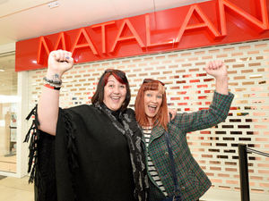 The opening of the new Matalan store at the Mander Centre, Wolverhampton. Anna O'Mara from Birmingham and Margot McClane from Wolverhampton, who were first in the queue