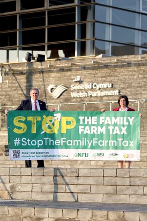 NFU Cymru President Aled Jones and Deputy President Abi Reader at the Senedd