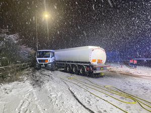 Supporting image for story: Crews clear diesel spill after tanker jackknifes in snow on A41 at Whitchurch