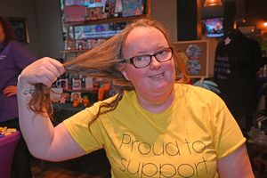 Tracy with her hair before she braved the shave