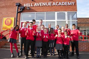 Pupils at Hill Avenue Academy celebrating the Ofsted inspection result. Photo: Wolverhampton Council