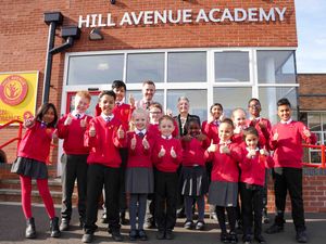 Pupils at Hill Avenue Academy celebrating the Ofsted inspection result. Photo: Wolverhampton Council