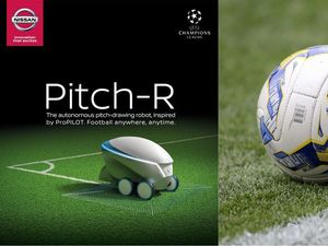 Supporting image for story: Nissan’s Pitch-R robot can draw an eco-friendly football pitch almost anywhere
