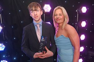 BUSINESS COPYRIGHT NATIONAL WORLD TIM STURGESS 13/11/24.  Ladder for the Black Country  Apprentice Awards 2024 .The Richardson Suite at West Bromwich Football Club. Pictured, engineering and maufacturing winner Finlay Attrill.