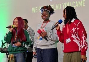 The church team entertaining the crowd.