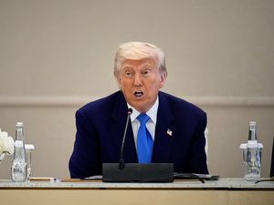 US President Donald Trump attends a business meeting and roundtable at Qasr Al Watan, in Abu Dhabi, UAE