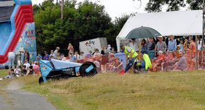 Going, going, gone! A competitor crashes near the crowd