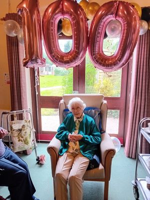 Joan celebrated her 100th birthday at Llys Hafren care home in Welshpool