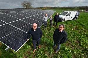 Apley Estates and Apley Farm have installed solar panels and have new electric estate vans.
The new panels are being shown off by Jordan Stephens (front left) from the Alt Group, which installed the panels, and Graham Manton (front right) the Apley Estate Manager. They were joined by Apley Farm Shop Operations Manager Dan Morton, Linda Harris - Apley Business Manager, and Burt Edwards - Apley Estate Maintenance.