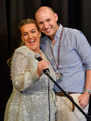Amy with former school friend Adam Bradnick, who is now a teacher at the school