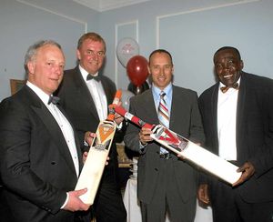 Robert Bland during his days as chairman of The Princes Trust in Shropshire, at a charity event with cricketing trio David Graveney, Nasser Hussein, and Gladstone Small