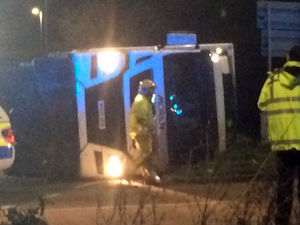 The overturned lorry. Photo: Phil Hughes. 