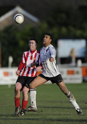 Chris Kamara (right) during the Spa Mid Wales League match at Maes y Dre Recreation Ground, Welshpool.