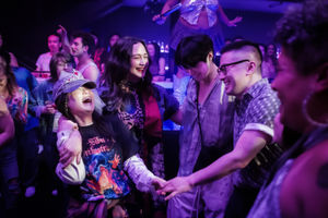 The Wedding Banquet: Kelly Marie Tran as Angela Chen, Lily Gladstone as Lee, Han Gi-chan as Min and Bowen Yang as Chris