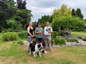 Mike Wood MP, right, with John and Rachel Massey at Ashwood Nurseries