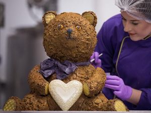 Supporting image for story: Cadbury World creates giant chocolate teddy bear to celebrate royal birth