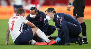 England phyiso Steve Kemp (right) looks after England's Kieran Trippier during the UEFA Nations League Group 2, League A match at Parken Stadium, Copenhagen..