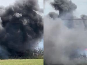 Supporting image for story: West Midlands: Dramatic moment raging flames and thick black smoke pours from massive tyres blaze
