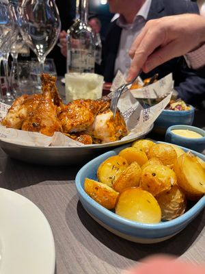 Roast chicken with chicken fat potatoes from chef Brad Carter served at Aston Villa's 150 Club