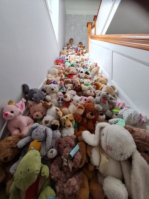 Charlie and Liam with the teddy bears they collected at their home in Market Drayton