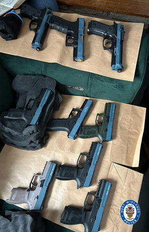 The nine guns seized from Malang, which he was planning to convert. Photo: West Midlands Police