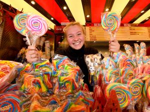 Ludlow May Fair, which is held in the centre of Ludlow.Dion Fullwood gets the lollies at the ready.