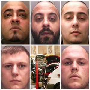 Top row - Shanwaz Khan, Seyed Khan, Wajid Khan. Bottom row - Ross Dunham, the car cutting yard, and Matthew Dunham
