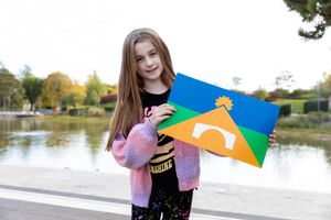 Telford flag competition finalist, Amelia, with her design. Picture: Telford & Wrekin Council