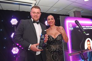 BUSINESS COPYRIGHT NATIONAL WORLD TIM STURGESS 13/11/24.  Ladder for the Black Country  Apprentice Awards 2024 .The Richardson Suite at West Bromwich Football Club. Pictured, Construction and property Aparrison Mapley.