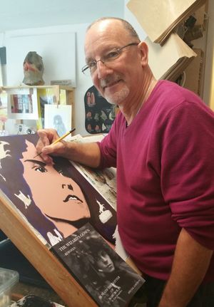 Tony Stringfellow, working on a painting of his hero Marc Bolan