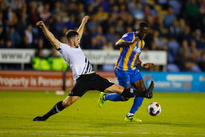 Dan Udoh of Shrewsbury Town and Eiran Cashin of Derby County (AMA)
