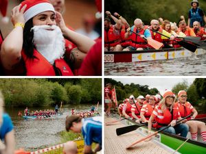 Supporting image for story: See our video and photos as Wallies and Santas race on the Severn at Shrewsbury Dragon Boat Festival