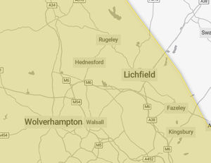 A yellow weather warning for thunderstorms and possible flooding has been put into place for much of the West Midlands
