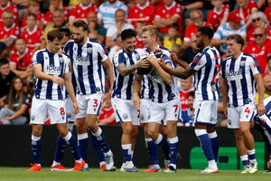 Albion celebrate their second goal for club captain Jed Wallace. It was the key goal and created and finished by substitutes just 28 seconds after they entered the field. (Photo by Adam Fradgley/West Bromwich Albion FC via Getty Images)