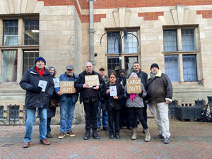 Members of the Stafford Campaign Against Racism and Fascism protesting outside County Buildings in Stafford. Photo by Phil Corrigan. Free for all LDRS partners to use. 